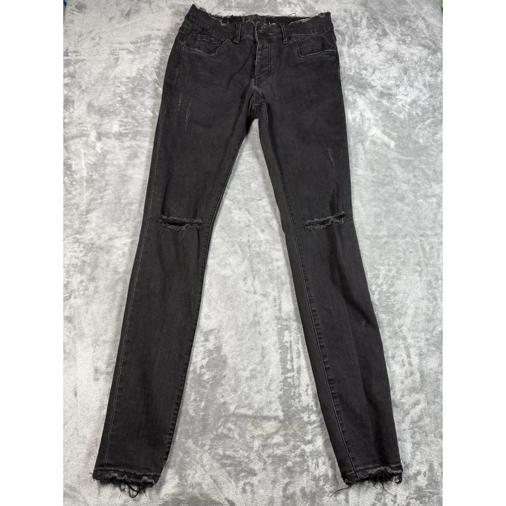 Valabasas Jeans Mens 32 Black Distressed Skinny Fit Frayed Hem Ripped Knee Pants